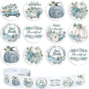 100 Thanksgiving Stickers Blue Fall Pumpkin Old Trucks
